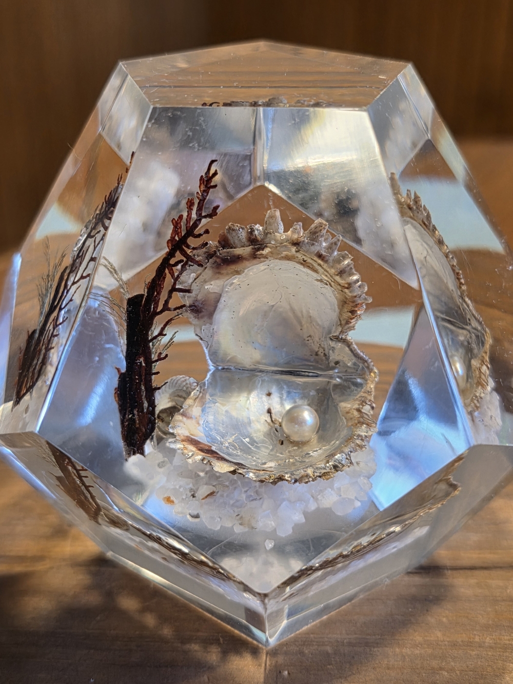 VTG Faceted Lucite Coastal Oyster Paperweight